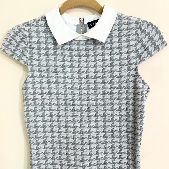 VENUS Women's Collared Cap Sleeve Houndstooth Bodycon Office Siren Dress Size 4‎ - Picture 4 of 13